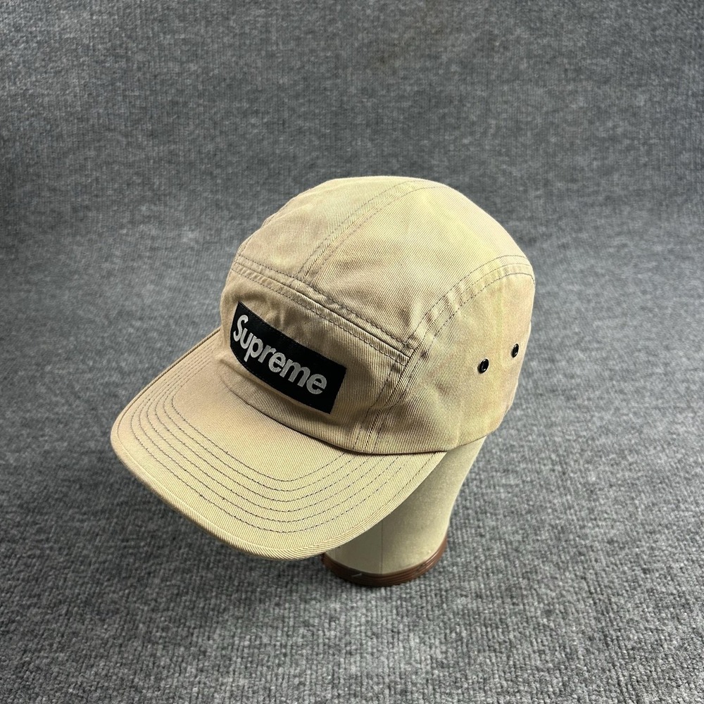 Supreme Hat Cap Strap Back One Size Beige Twill Box Logo 5 Panel Cotton Mens